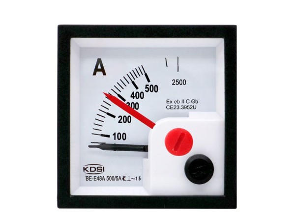 供应 防爆认证指针电流表BE-E48A AC500/5A 5倍带红针 防爆柜用电表