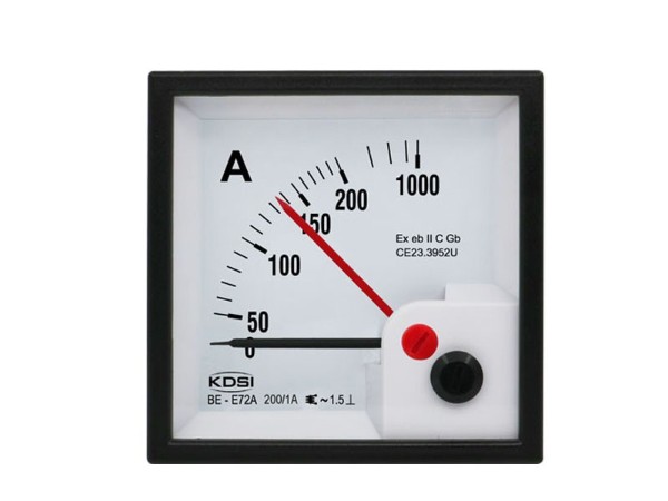 KDSI防爆柜用电表BE-E72A AC200/1A 5倍过载 双指针方形电流表